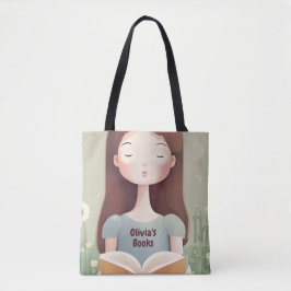 Personlig Cute Girl Reading Bok Bag Tote Bag Tygkasse