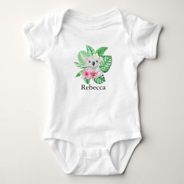 Personlig Cute Girls KoalaTropical Flowers T Shirt (Framsida)