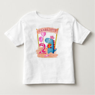 Personlig Cute Girly Dinosaur 2 år T Shirt