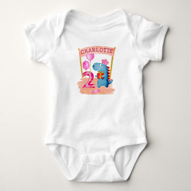 Personlig Cute Girly Dinosaur 2 år T Shirt (Framsida)