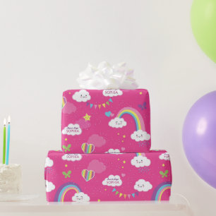 Personlig Cute Girly Rosa Rainbow & Himmel Presentpapper