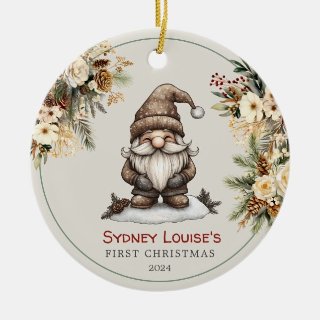 Personlig Cute Gnome Baby Första jul Julgransprydnad Keramik (Framsidan)
