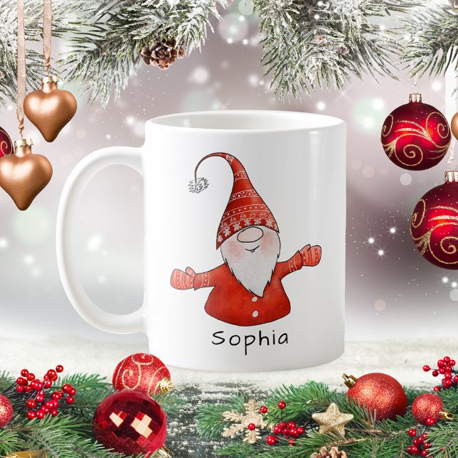 Personlig Cute Gnome Red-jul Kaffemugg (Skapare uppladdad)