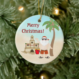 Personlig Cute God jul Santa Beach Julgransprydnad Keramik