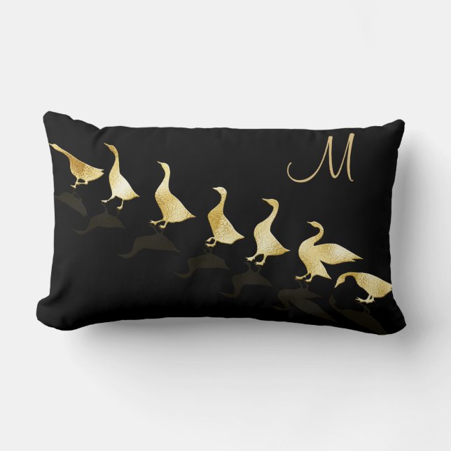 Personlig Cute Gold Foil Geese Black Lumbarkudde (Framsida)