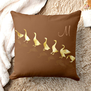 Personlig Cute Gold Foil Geese Cinnamon Brown Lumbarkudde