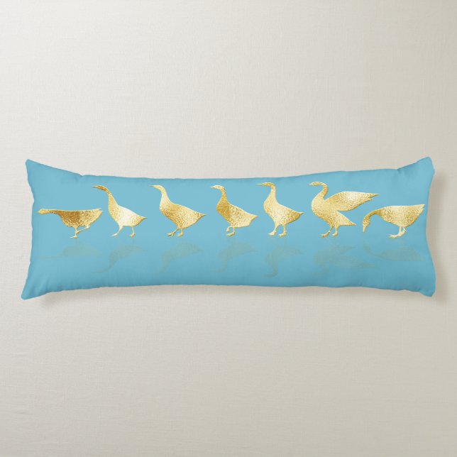 Personlig Cute Gold Foil Geese Söt Blue Kroppskudde (Framsidan)