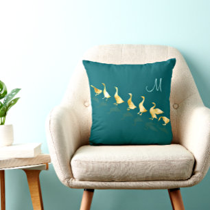 Personlig Cute Gold Foil Geese Teal Aqua Lumbarkudde