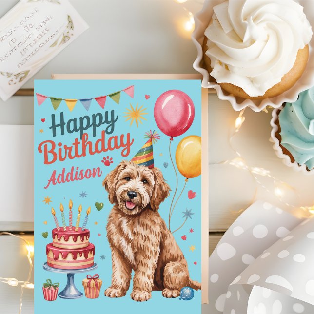Personlig Cute Goldendoodle Birthday Kort (Skapare uppladdad)