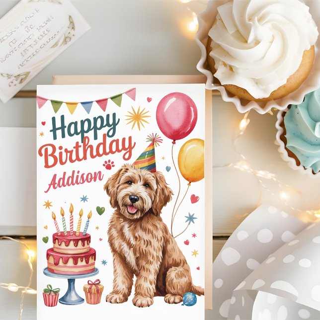 Personlig Cute Goldendoodle Birthday Kort (Skapare uppladdad)