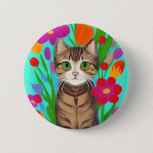Personlig Cute Grått Cat med färgämnen Knapp