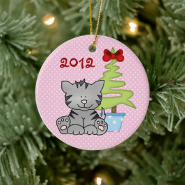 Personlig Cute Grått Cat med Julgran Julgransprydnad Keramik