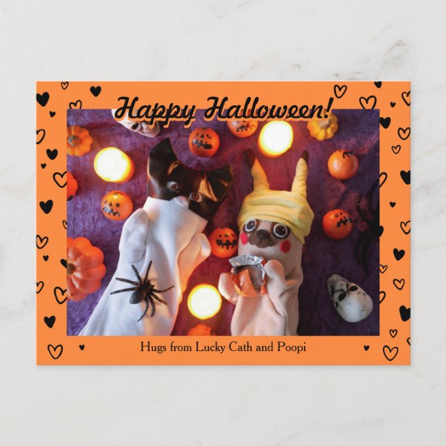 Personlig Cute Halloween Black Hearts Photo Vykort (Framsida)