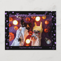 Personlig Cute Halloween Lila Hearts Photo Vykort