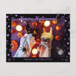 Personlig Cute Halloween Lila Hearts Photo Vykort