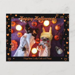 Personlig Cute Halloween Orange Hearts Photo Vykort