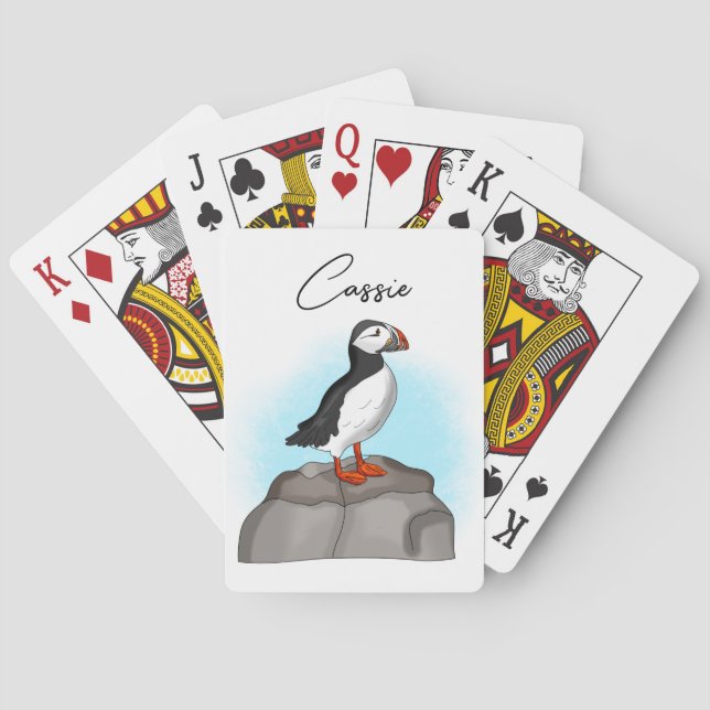 Personlig Cute Hand plockade Puffin Casinokort (Baksidan)