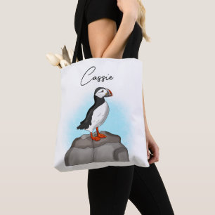 Personlig Cute Hand plockade Puffin Tygkasse