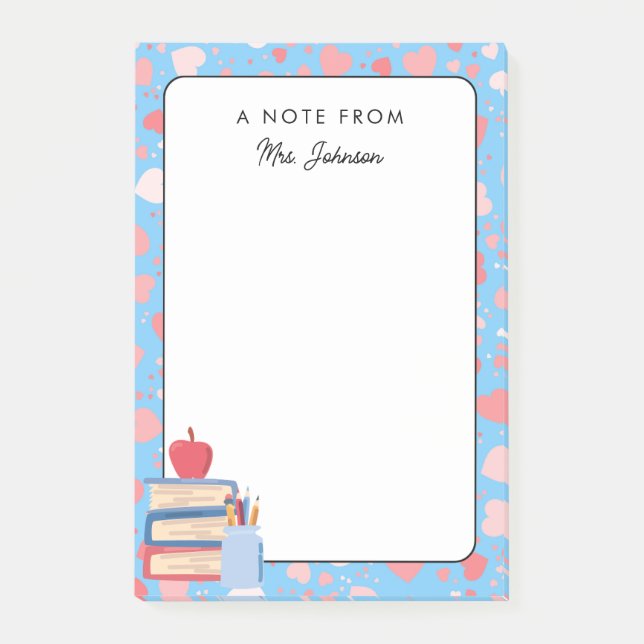 Personlig Cute Hearts Teacher Back to school Post-it Block (Framsida)
