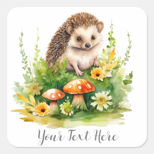 Personlig Cute Hedgehog Fyrkantigt Klistermärke (Framsida)