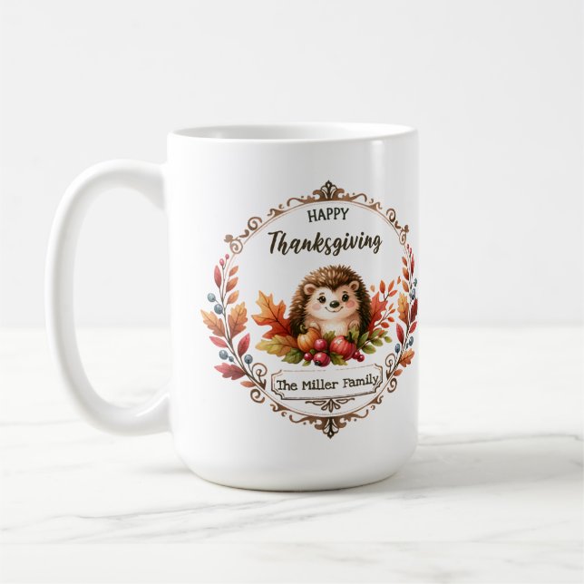 Personlig Cute Hedgehog Happy thanksgiving Kaffemugg (Vänster)