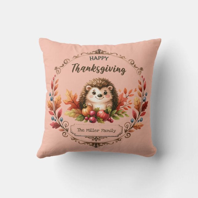 Personlig Cute Hedgehog Happy thanksgiving Kudde (Baksida)