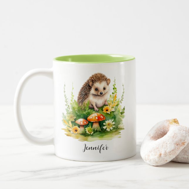Personlig Cute Hedgehog Två-Tonad Mugg (Med munk)