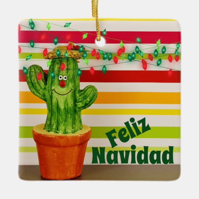 Personlig Cute Helgdag Cactus Feliz Navidad Julgransprydnad Keramik (Framsida)
