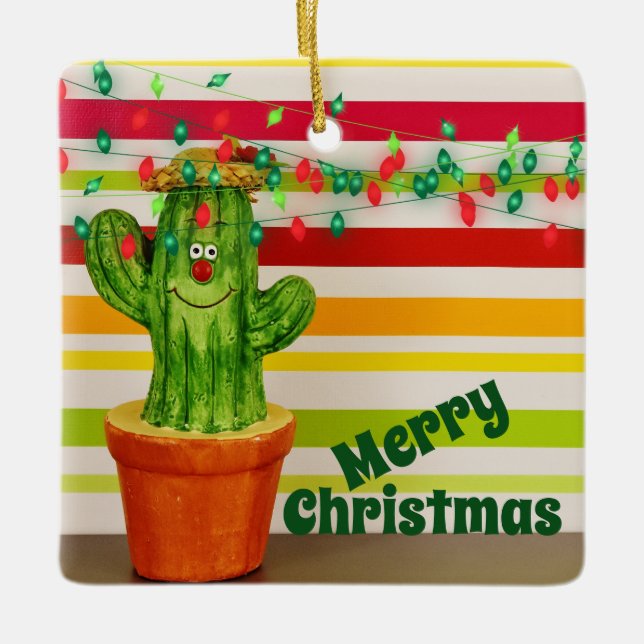 Personlig Cute Helgdag Cactus God jul Julgransprydnad Keramik (Framsida)