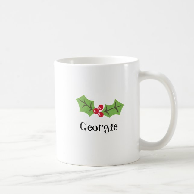 Personlig Cute Holly & Berries Jul Kaffemugg (Höger)