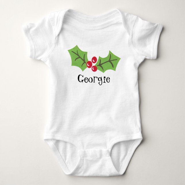 Personlig Cute Holly & Berries Jul T Shirt (Framsida)