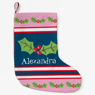 Personlig Cute Holly & Berries Liten Julstrumpa
