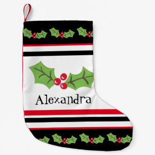 Personlig Cute Holly & Berries Liten Julstrumpa
