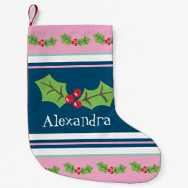 Personlig Cute Holly & Berries Liten Julstrumpa