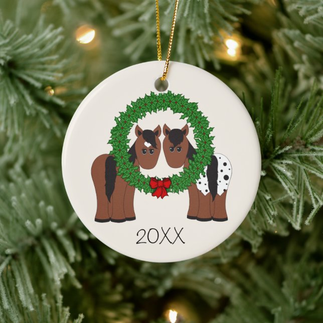 Personlig Cute Horse Ett par julfransar Julgransprydnad Keramik (Träd)