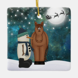 Personlig Cute Horse och Snögubbe jul Julgransprydnad Keramik