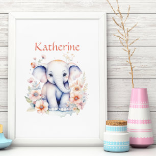 Personlig Cute Illustration of a Baby Elephant Poster