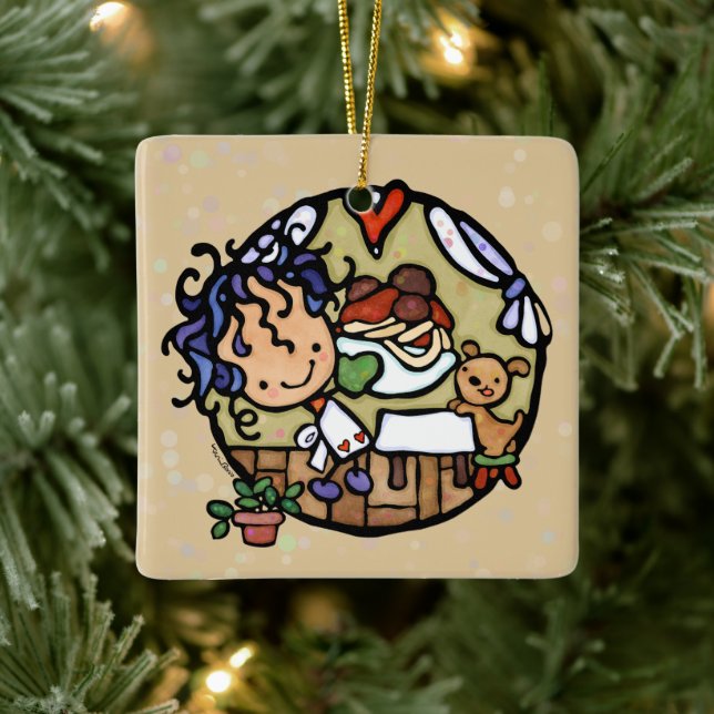 Personlig Cute Italy Cooking Spaghetti Puppy Julgransprydnad Keramik (Träd)