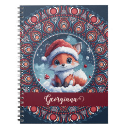 Personlig Cute jul Kawaii Fox Dot Mandala Anteckningsbok