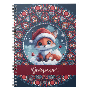 Personlig Cute jul Kawaii Fox Dot Mandala Anteckningsbok