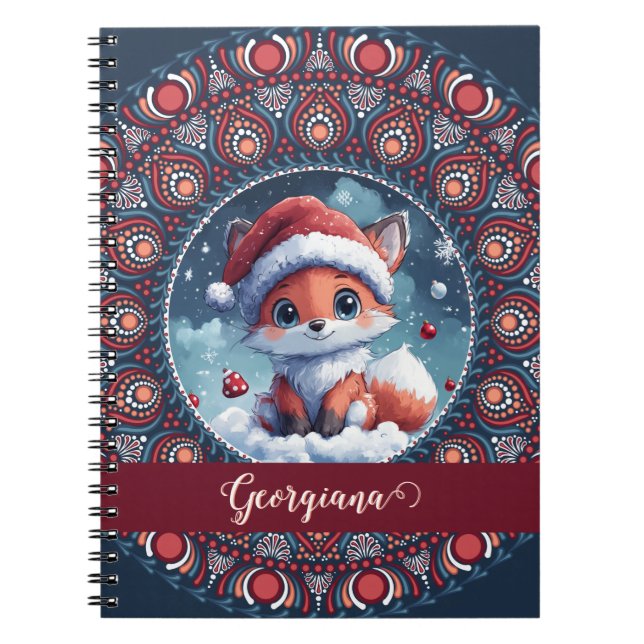 Personlig Cute jul Kawaii Fox Dot Mandala Anteckningsbok (Framsidan)