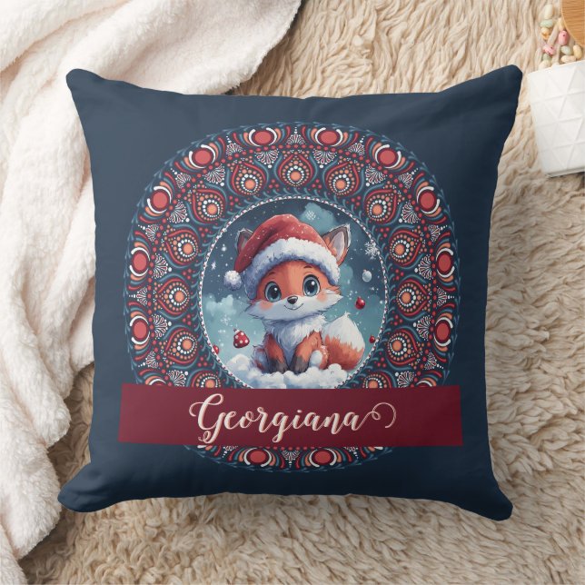 Personlig Cute jul Kawaii Fox Dot Mandala Kudde (Filt)