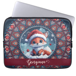 Personlig Cute jul Kawaii Fox Dot Mandala Laptop Fodral