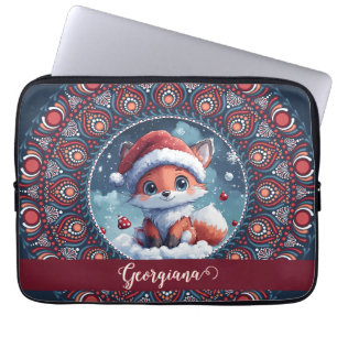 Personlig Cute jul Kawaii Fox Dot Mandala Laptop Fodral