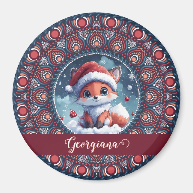 Personlig Cute jul Kawaii Fox Dot Mandala Magnet (Framsidan)