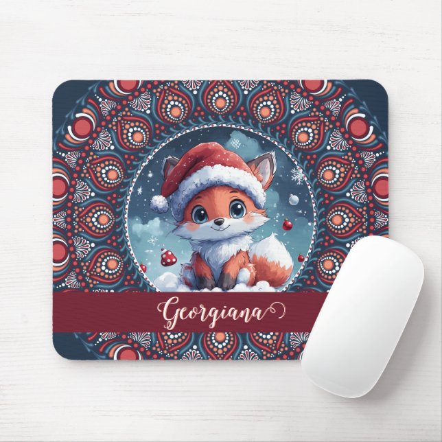 Personlig Cute jul Kawaii Fox Dot Mandala Musmatta (Med mus)