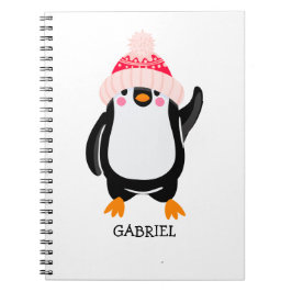 Personlig Cute jul Penguin in in Red Hat Anteckningsbok