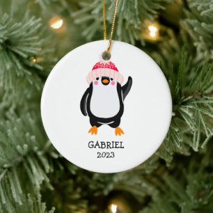 Personlig Cute jul Penguin in in Red Hat Julgransprydnad Keramik