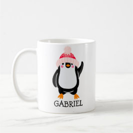 Personlig Cute jul Penguin in in Red Hat Kaffemugg