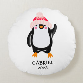 Personlig Cute jul Penguin in in Red Hat Rund Kudde